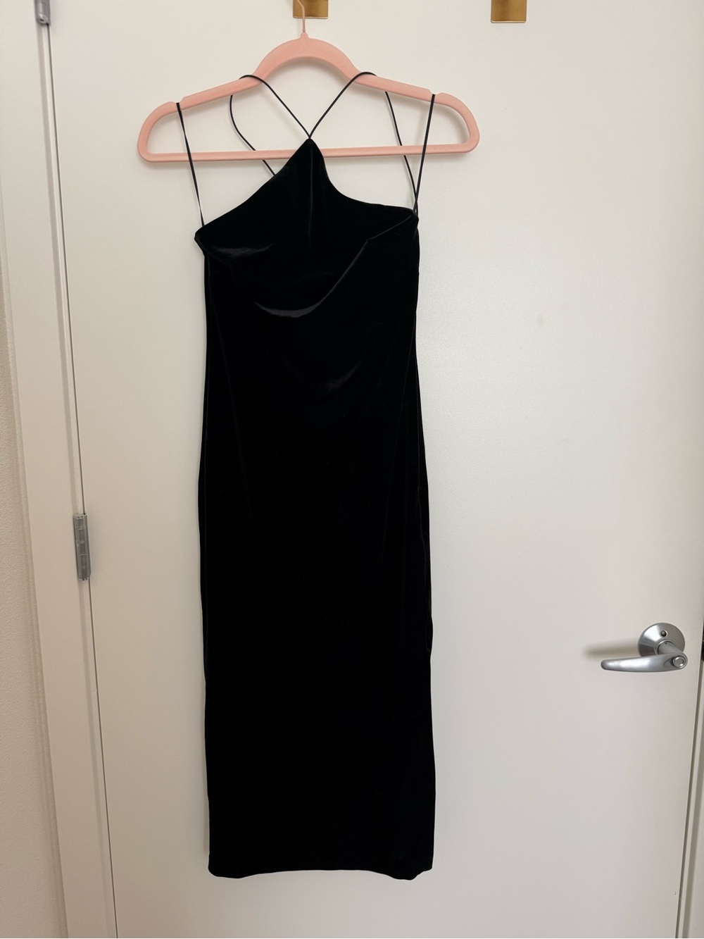 H&M Black Velvet Midi Slip Dress with Double Spaghetti Straps